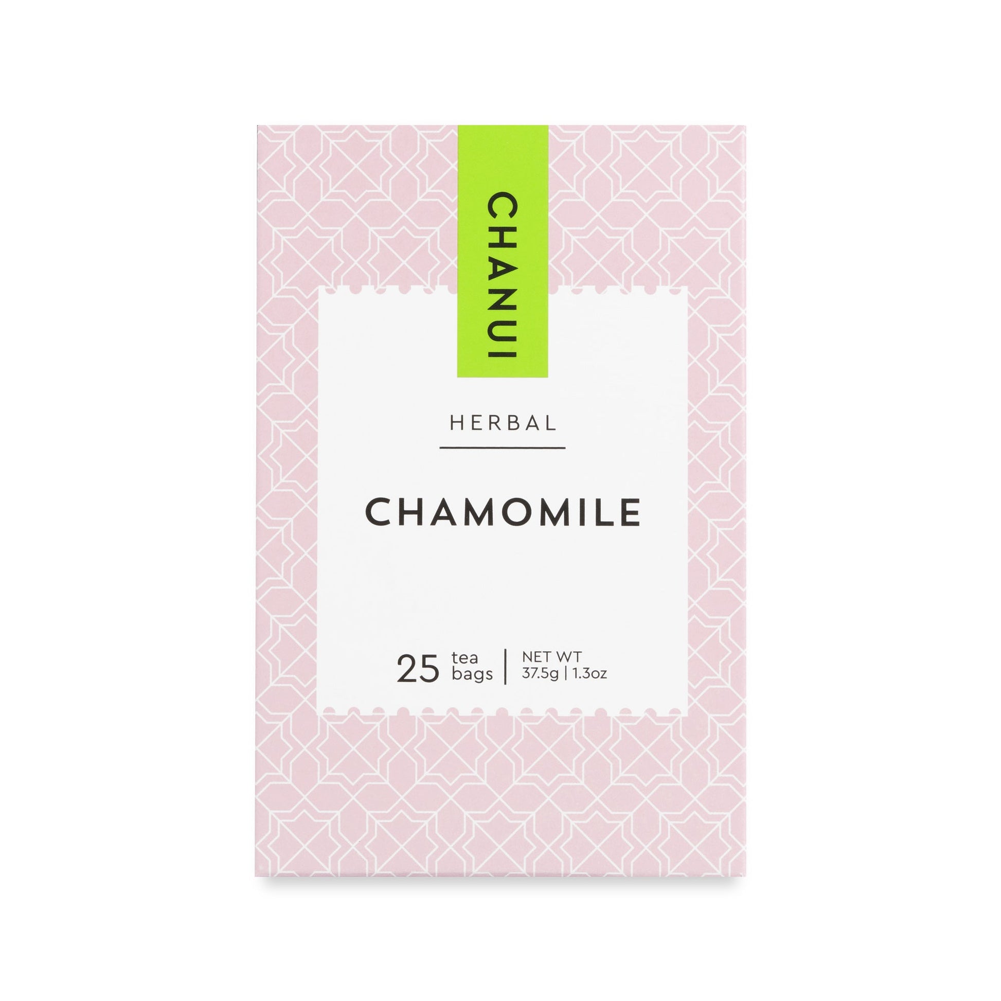 Pink and Black box of Chanui Herbal Chamomile 25 Teabags
