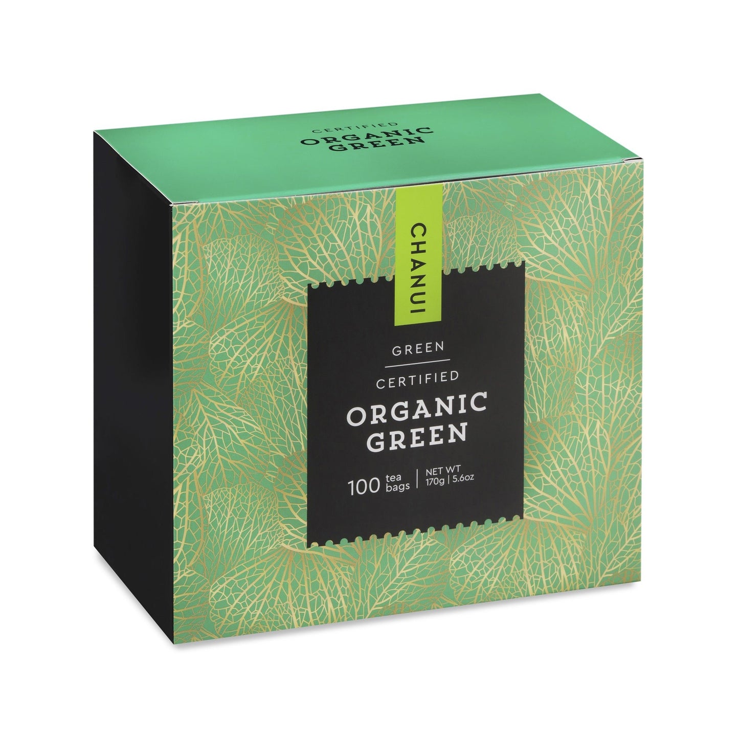 Green and Black box of Chanui Organic Green 100 Teabags