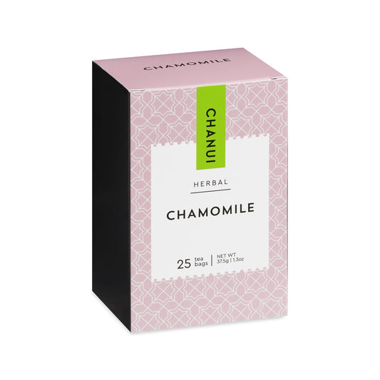Pink and Black box of Chanui Herbal Chamomile 25 Teabags