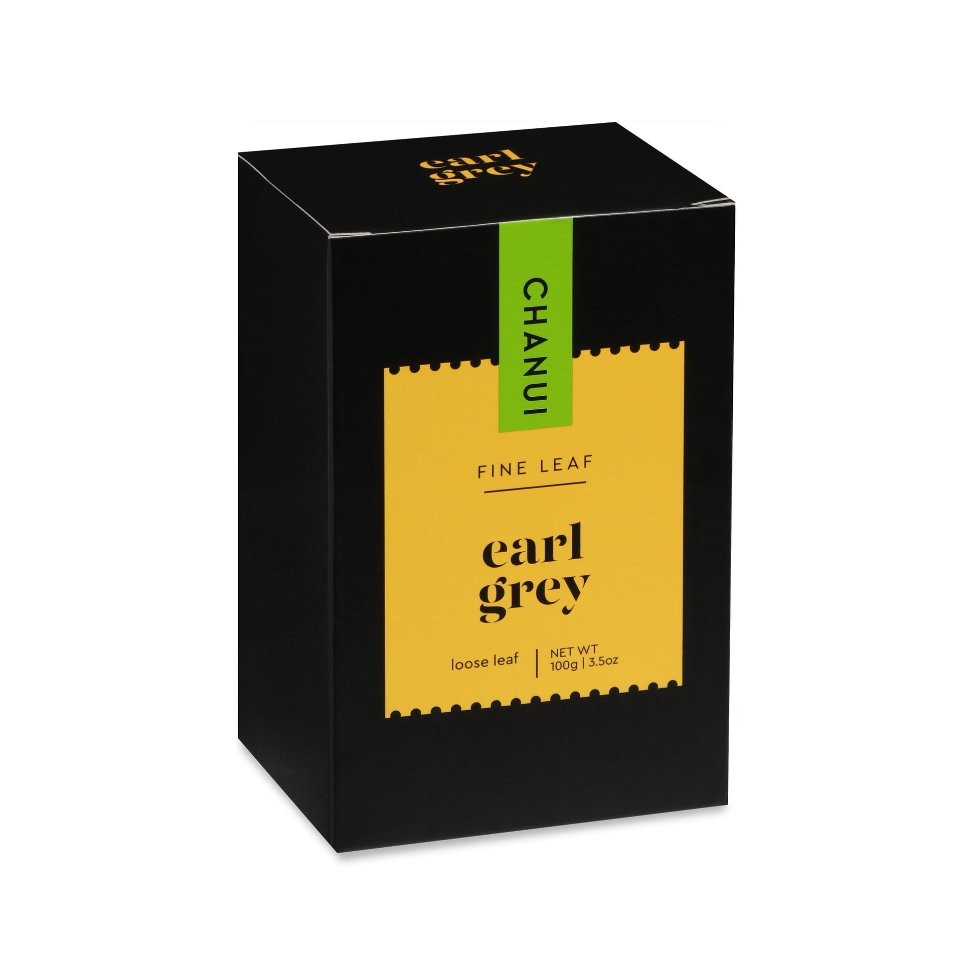 Yellow and Black box of Chanui Earl Grey Loose Leaf Tea 100g