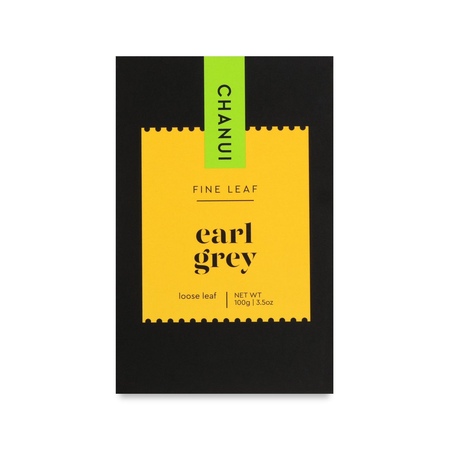 Yellow and Black box of Chanui Earl Grey Loose Leaf Tea 100g