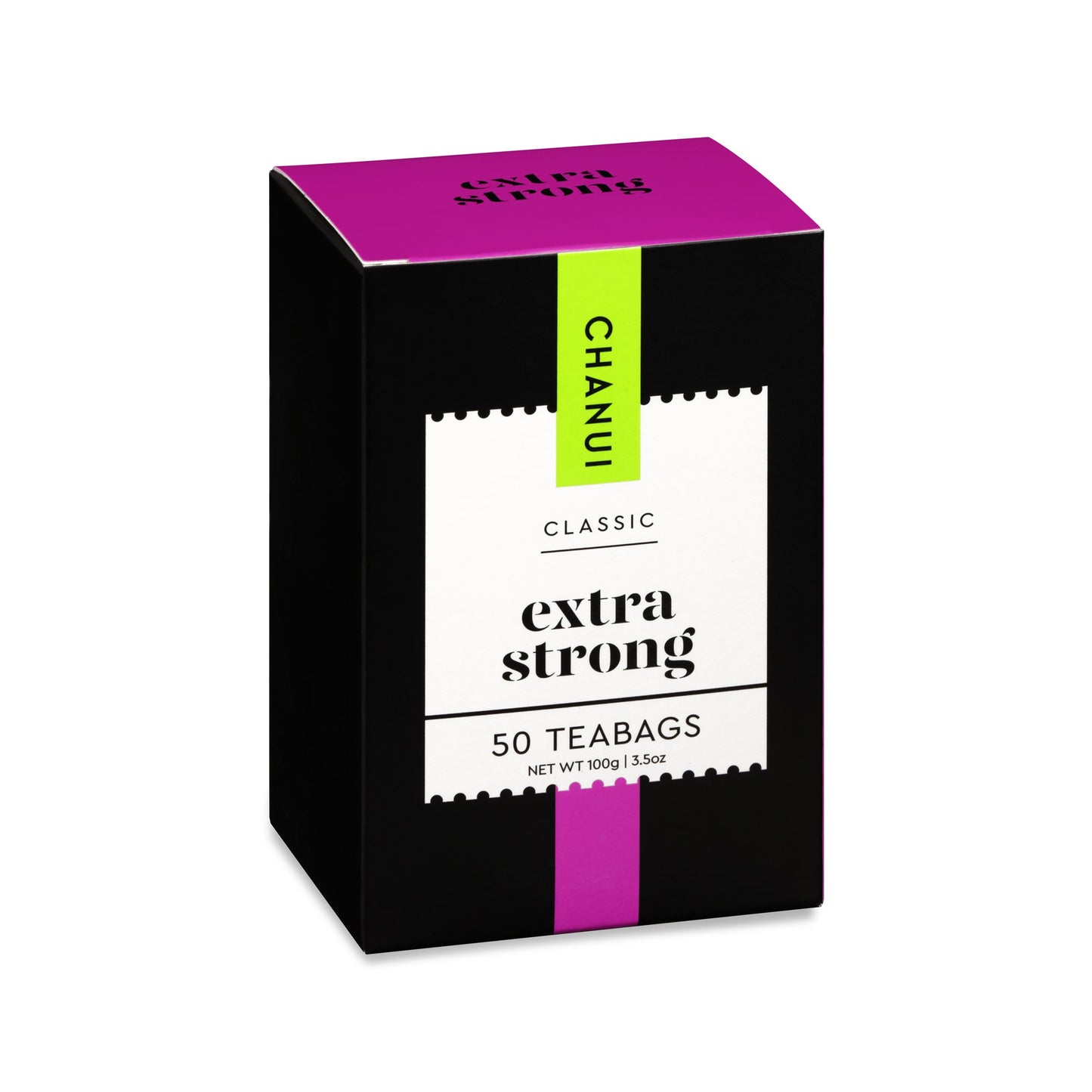 Purple and Black box of Chanui Extra Strong 50 Teabags