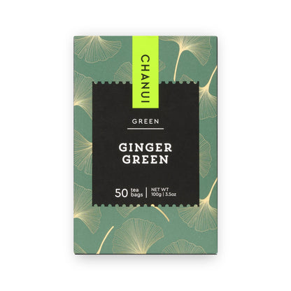 Green and Black box of Chanui Ginger Green 50 Teabags