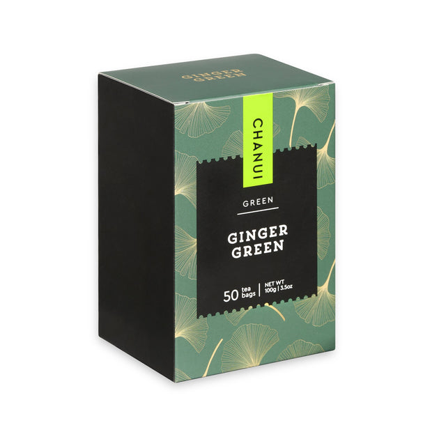 Green and Black box of Chanui Ginger Green 50 Teabags