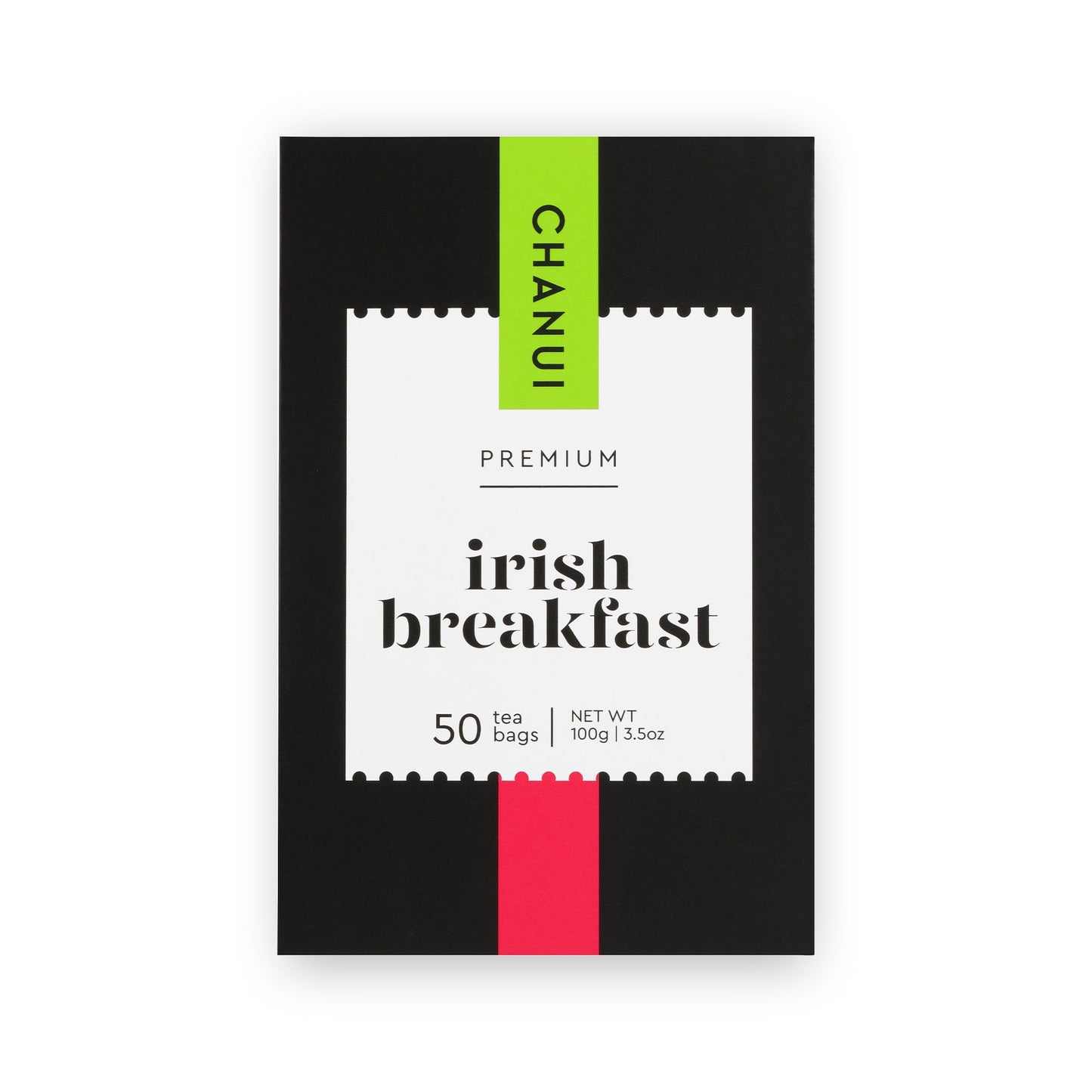 Red and Black box of Chanui Irish Breakfast 50 Teabags