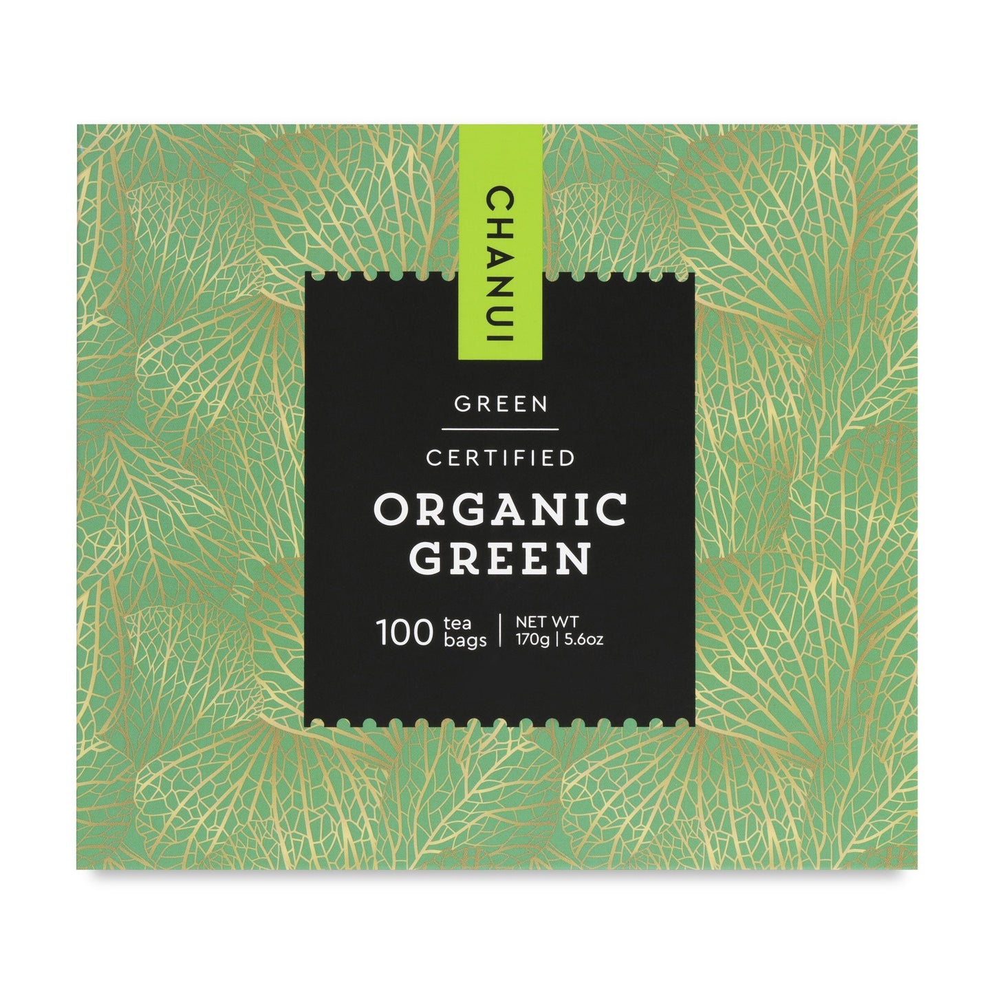 Green and Black box of Chanui Organic Green 100 Teabags