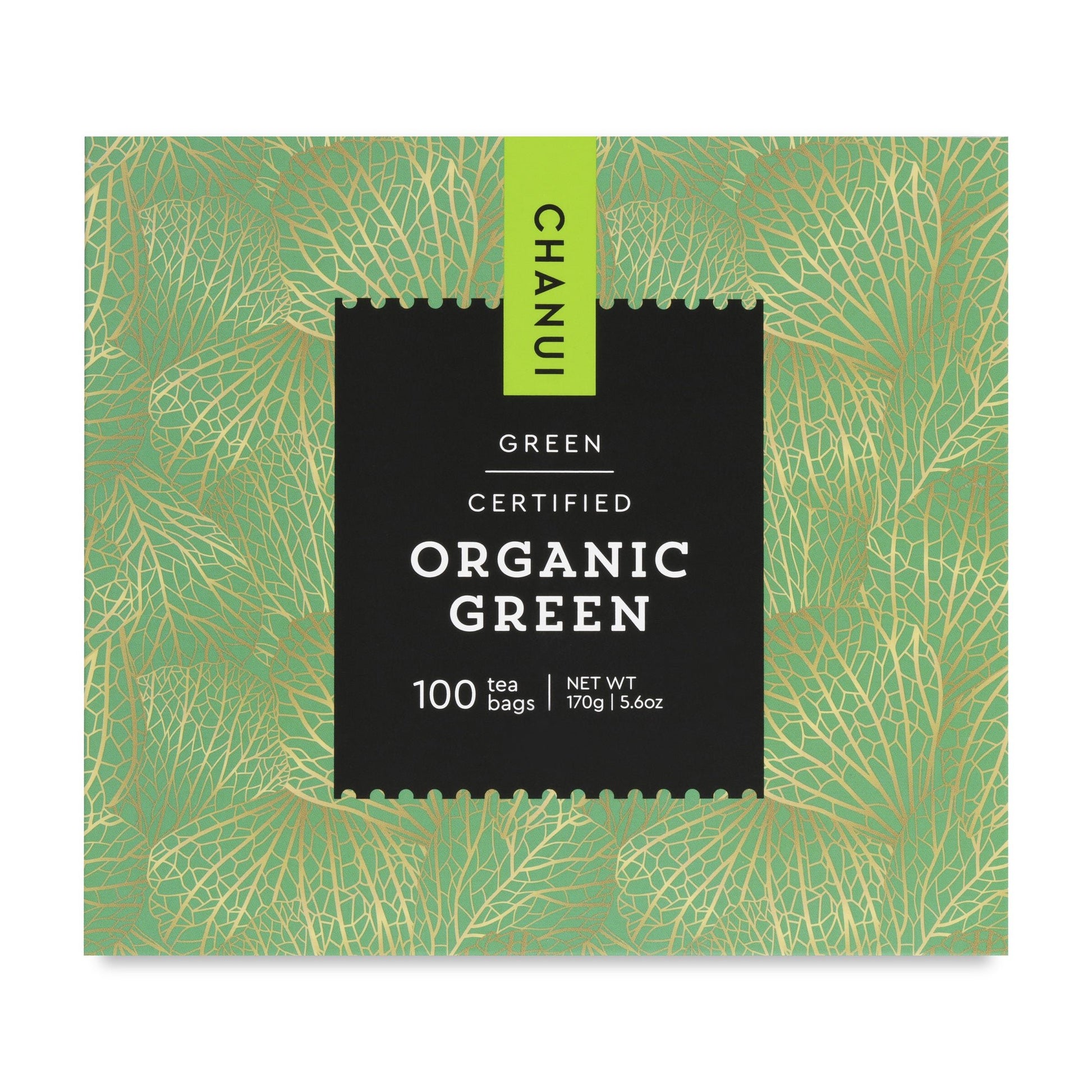 Green and Black box of Chanui Organic Green 100 Teabags