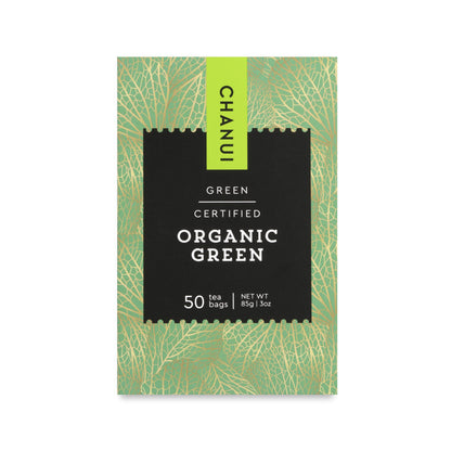 Green and Black box of Chanui Organic Green 50 Teabags