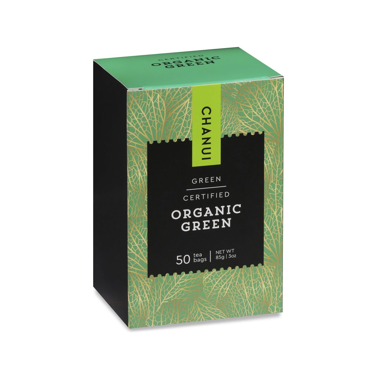 Green and Black box of Chanui Organic Green 50 Teabags