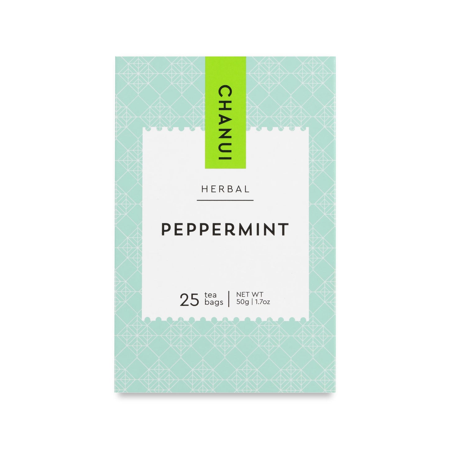 Light Blue and Black box of Chanui Peppermint 25 Teabags