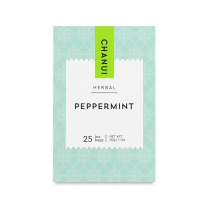 Light Blue and Black box of Chanui Peppermint 25 Teabags