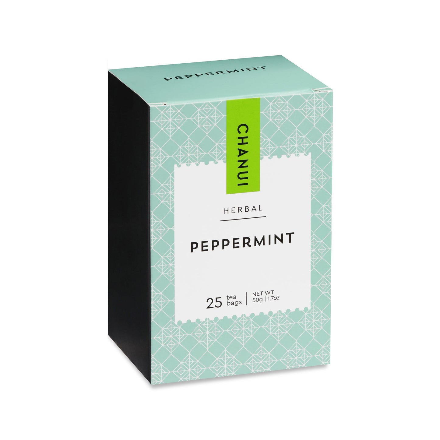 Light Blue and Black box of Chanui Peppermint 25 Teabags