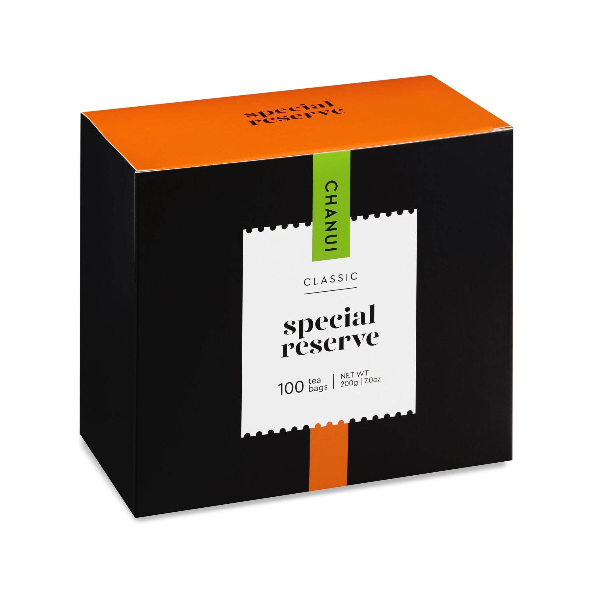 Orange and Black box of Chanui Special Reserve 100 Teabags