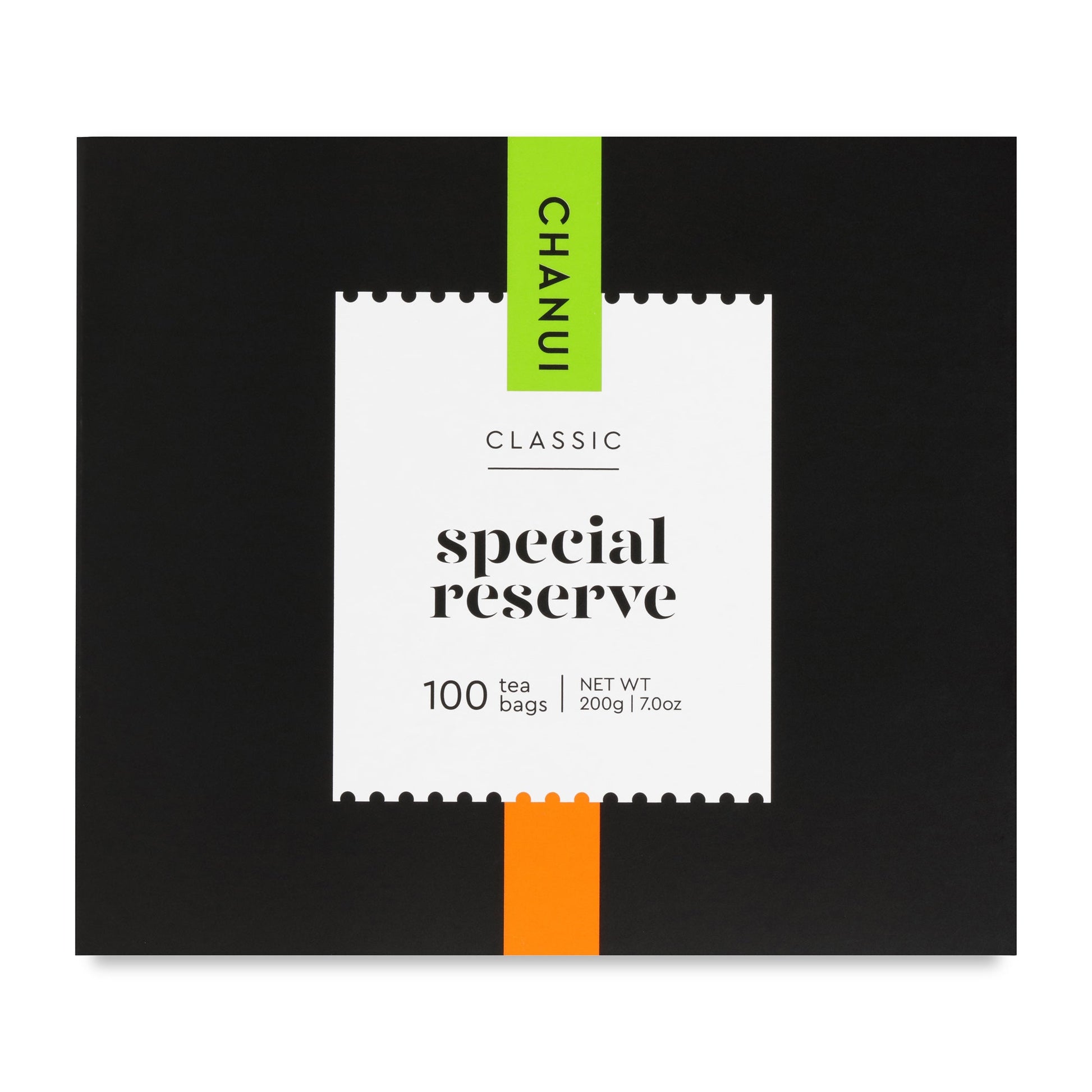 Orange and Black box of Chanui Special Reserve 100 Teabags
