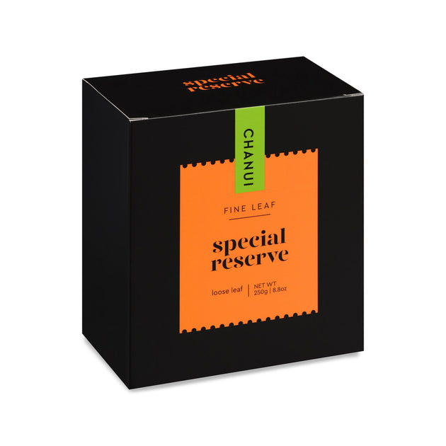 Orange and Black box of Chanui Special Reserve Fine Leaf Tea 250g