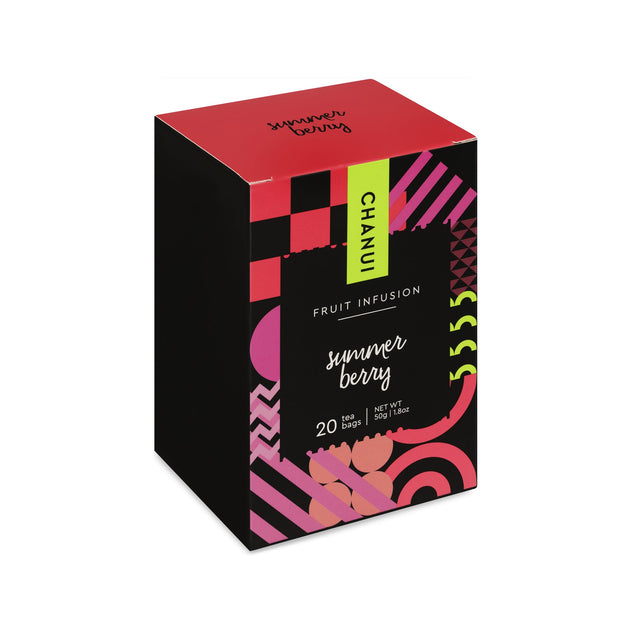Red, Pink and Black box of Chanui Fruit Infusion Summer Berry 20 Teabags