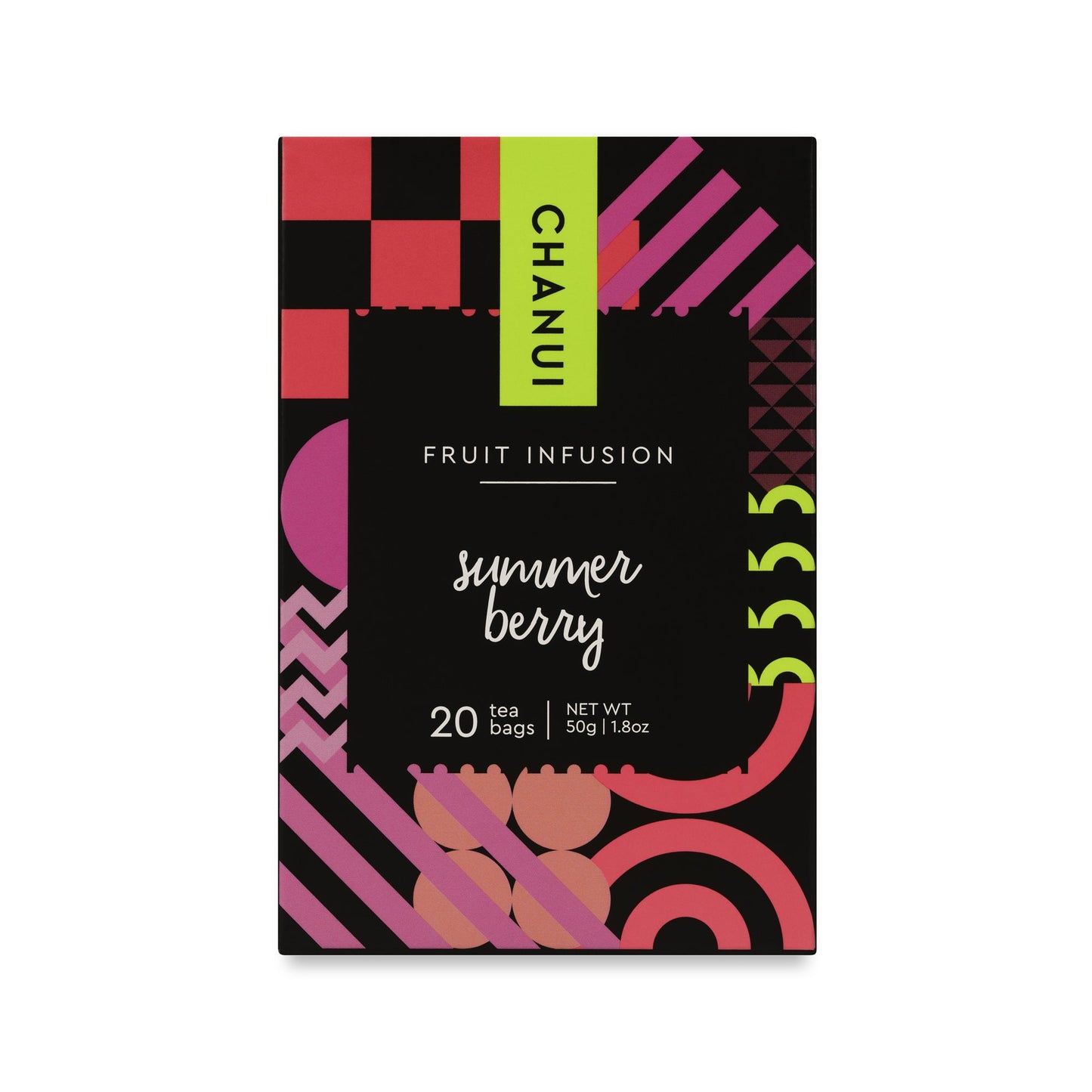 Red, Pink and Black box of Chanui Fruit Infusion Summer Berry 20 Teabags